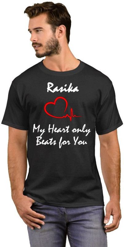 Rasika My Heart only Beats for You Men Typography Round Neck Cotton Blend Multicolor T-Shirt