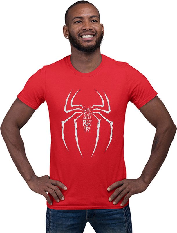 Men Printed V Neck Pure Cotton Red T-Shirt