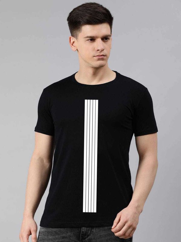 Men Striped Round Neck Reversible Cotton Blend Black T-Shirt