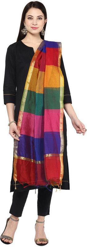 Chiffon Checkered Multicolor Women Dupatta