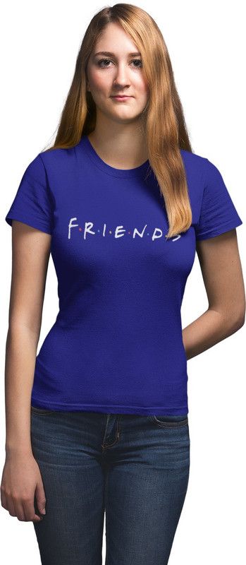 Red T-shirt Printed White FRIENDS, Friends Women Printed Round Neck Pure Cotton Navy Blue T-Shirt