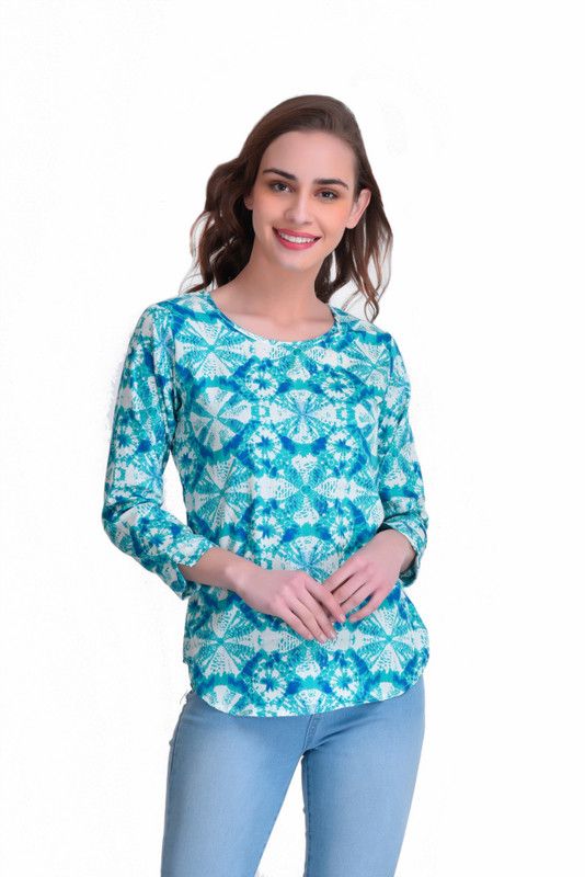 Casual Printed Women Light Blue, White, Blue Top
