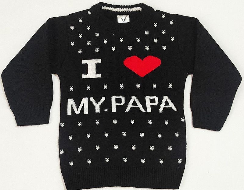 Baby Boys & Baby Girls Embroidered Round Neck Black Sweater