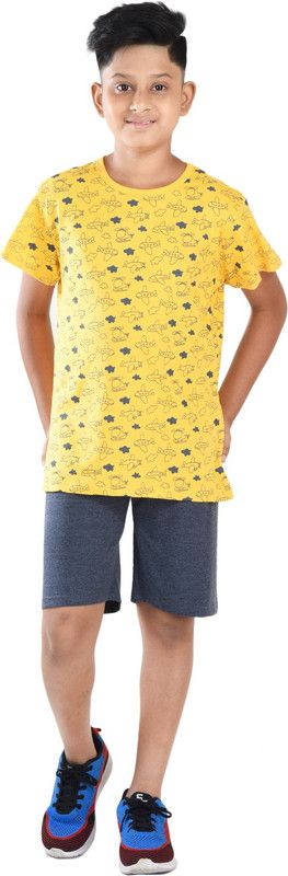 Boys Casual T-shirt Shorts  (Gold)