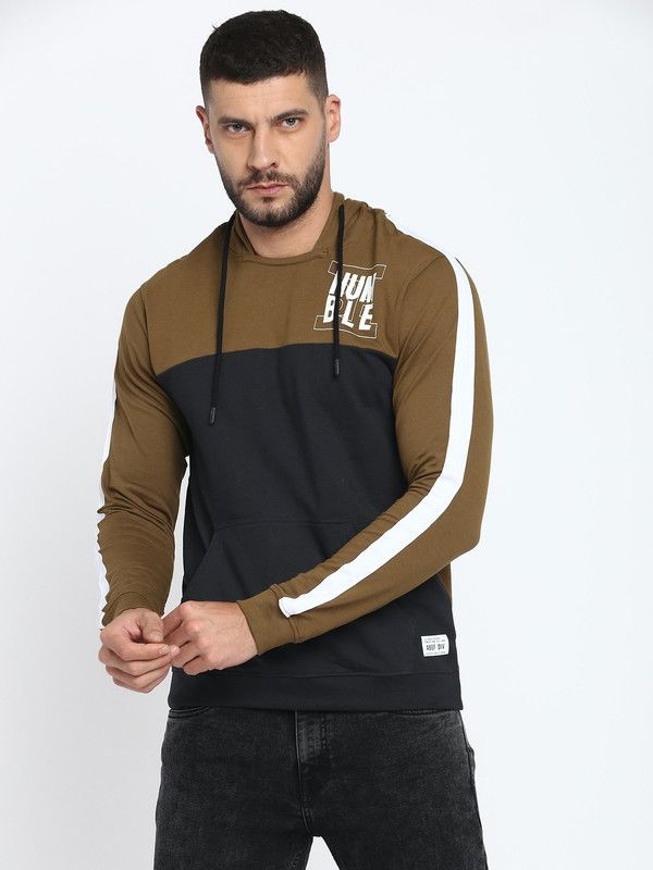 Men Full Sleeve Color Block Hooded Sweatshirt
