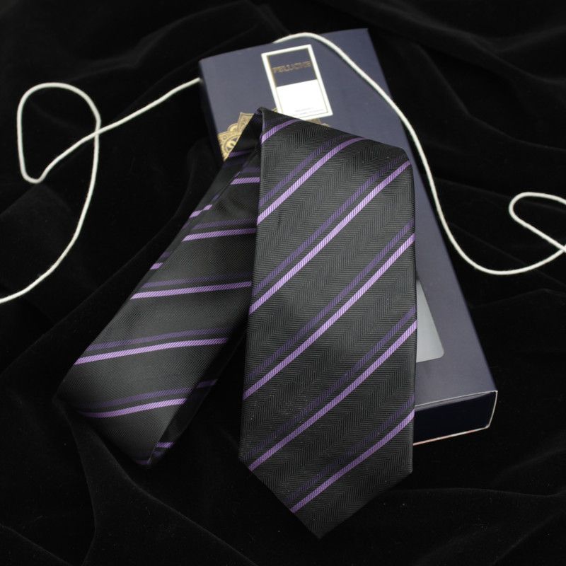PELUCHE Phenomenal Black & Purple Colored Microfiber Neck Striped Men Tie