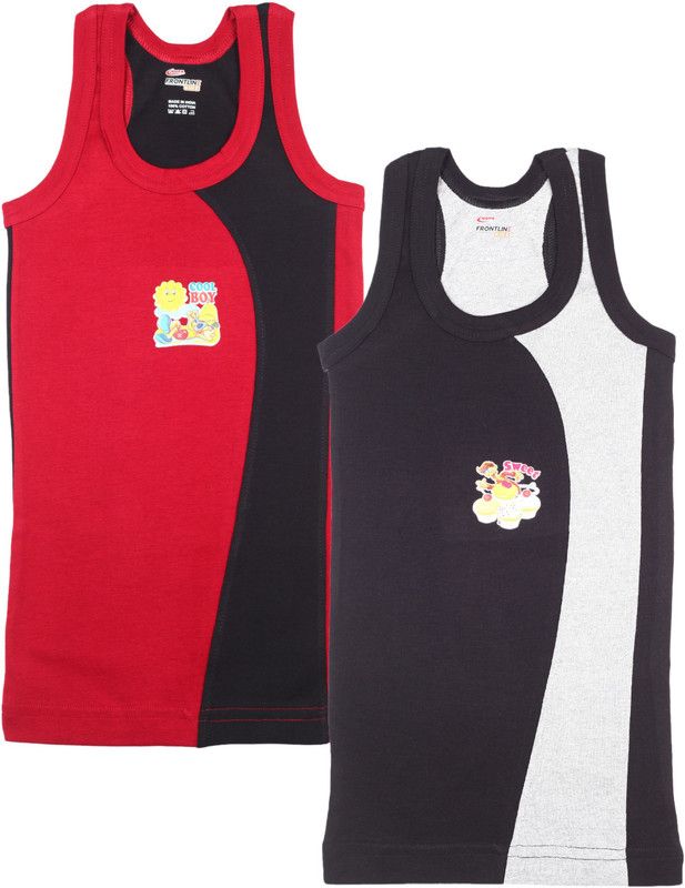 Vest For Boys Cotton Blend  (Black, Pack of 2)