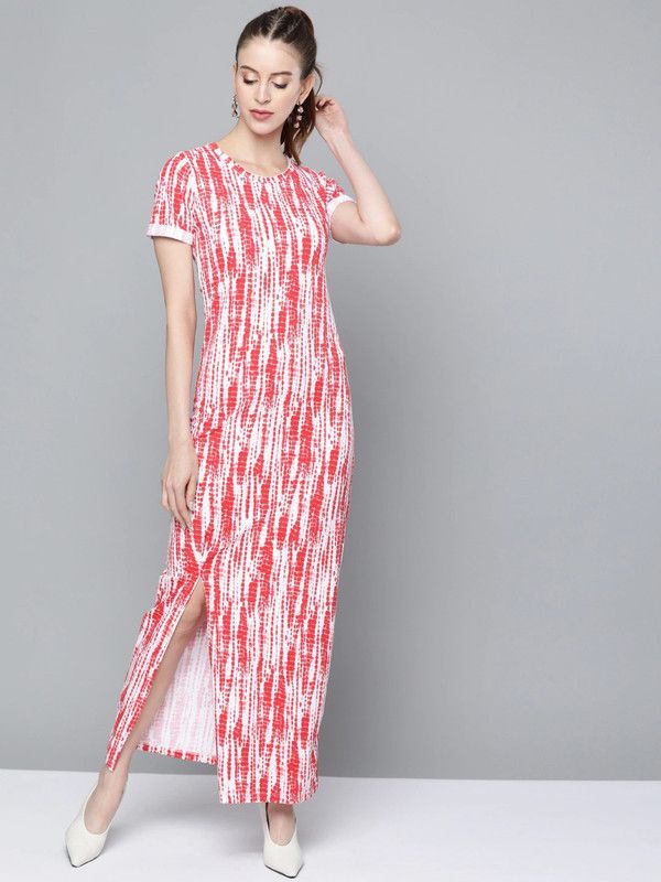 Women Maxi Red, White Dress