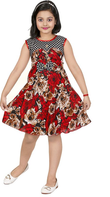 Baby Girls Midi/Knee Length Casual Dress  (Red, Sleeveless)