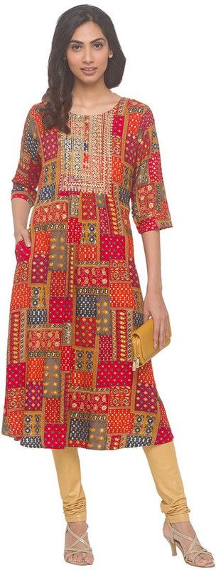 Women Embroidered Viscose Rayon A-line Kurta  (Multicolor)