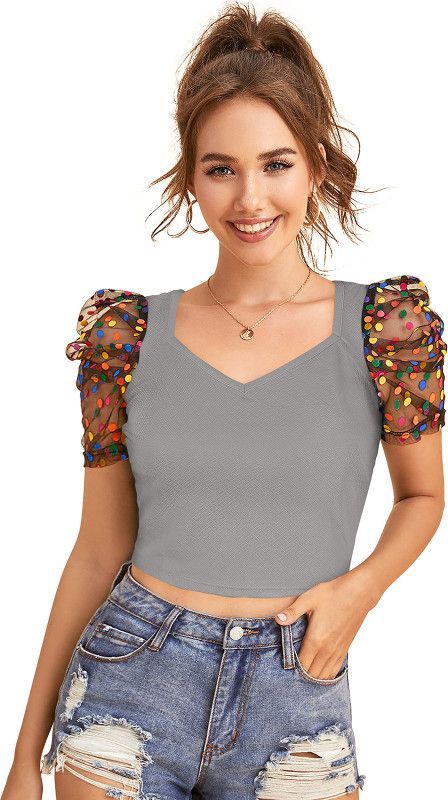 Party Solid Women Grey Top