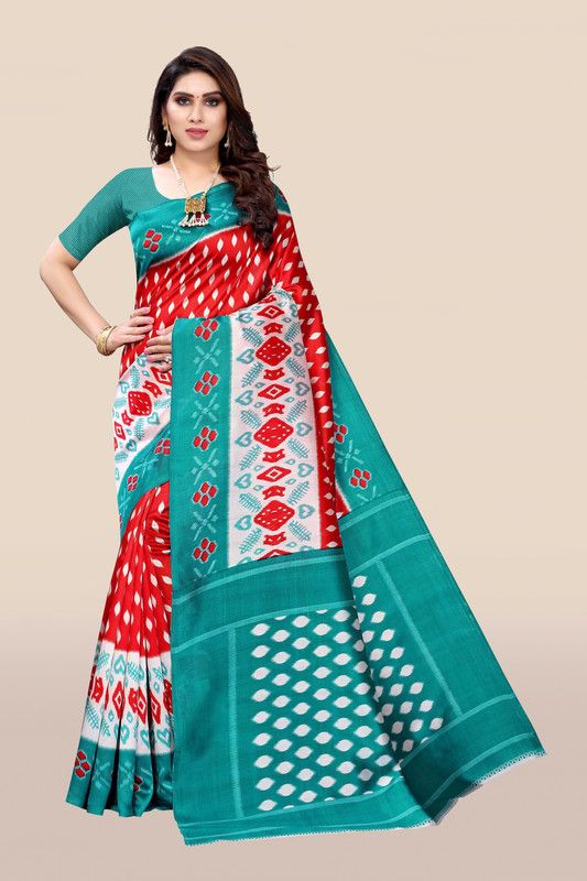 Daily Wear Art Silk Saree  (Red, Blue)