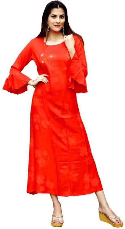 Women Floral Print Viscose Rayon A-line Kurta  (Red)