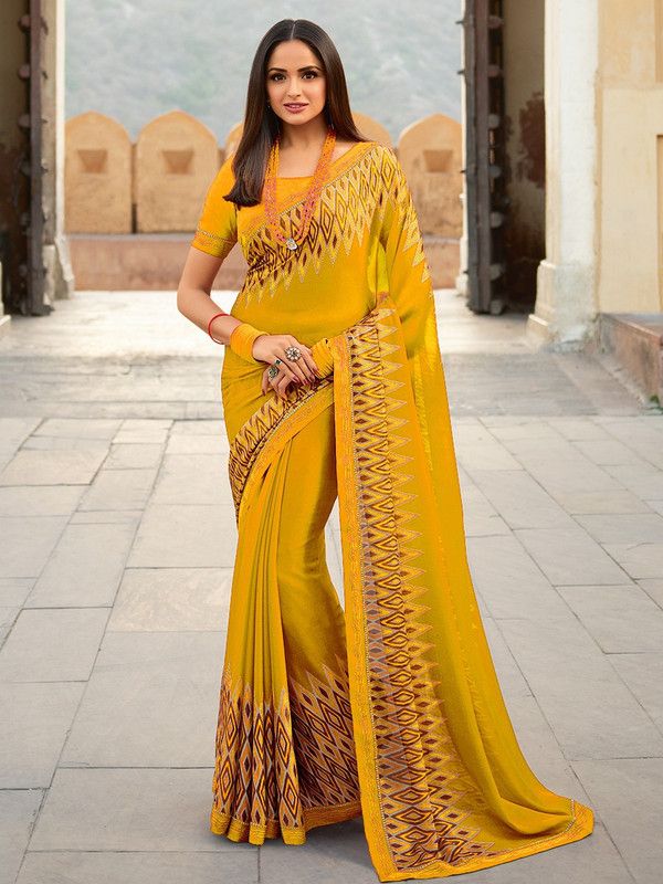 Ombre Daily Wear Georgette, Silk Blend Saree  (Yellow)