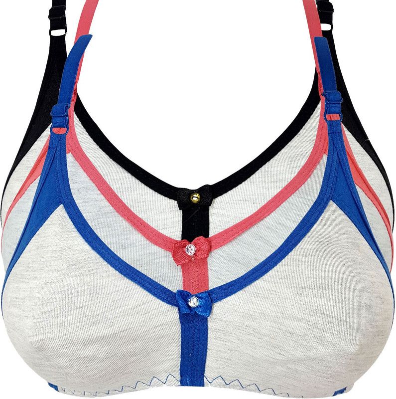 Pack of 3 Women Full Coverage Non Padded Bra  (Blue, Pink, Black)