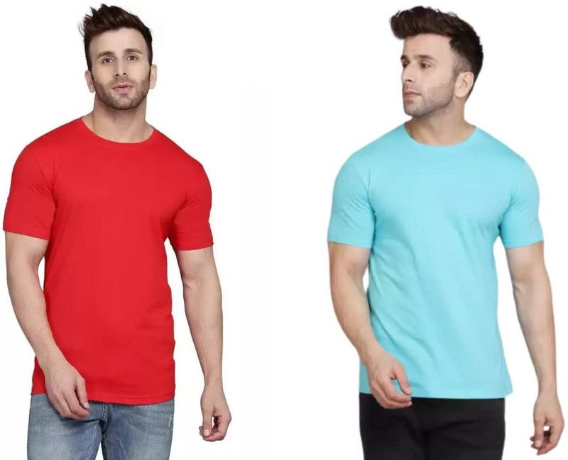Pack of 2 Men Solid Combo Round Neck Regular Fit T-Shirt Men Solid Round Neck Pure Cotton Red, Light Green T-Shirt