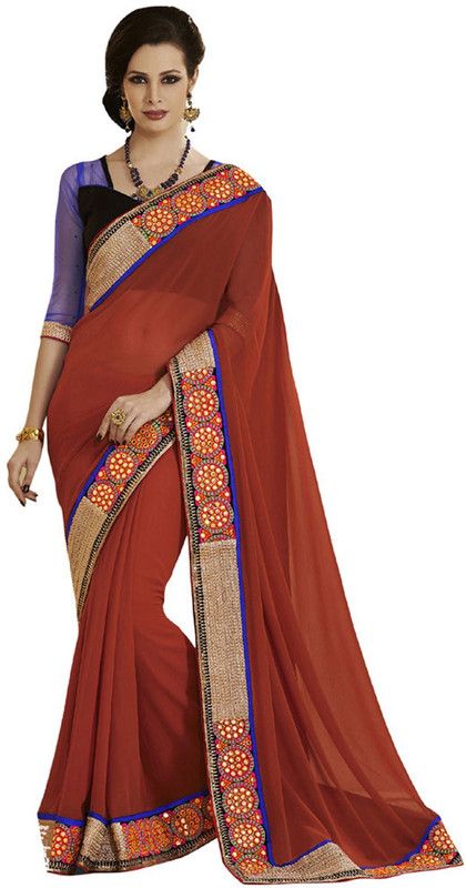 Self Design Bollywood Georgette Saree  (Orange)