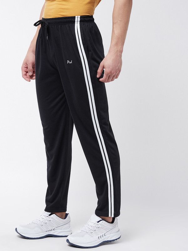 Men Striped Black Track Pants