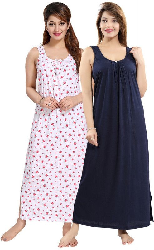 Pack of 2 Women Nighty  (White)