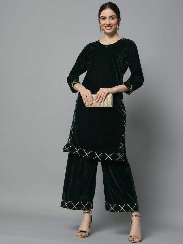 Women Kurta and Palazzo Set Velvet