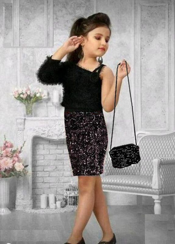 Girls Party(Festive) Top Handbag, Skirt  (Red)
