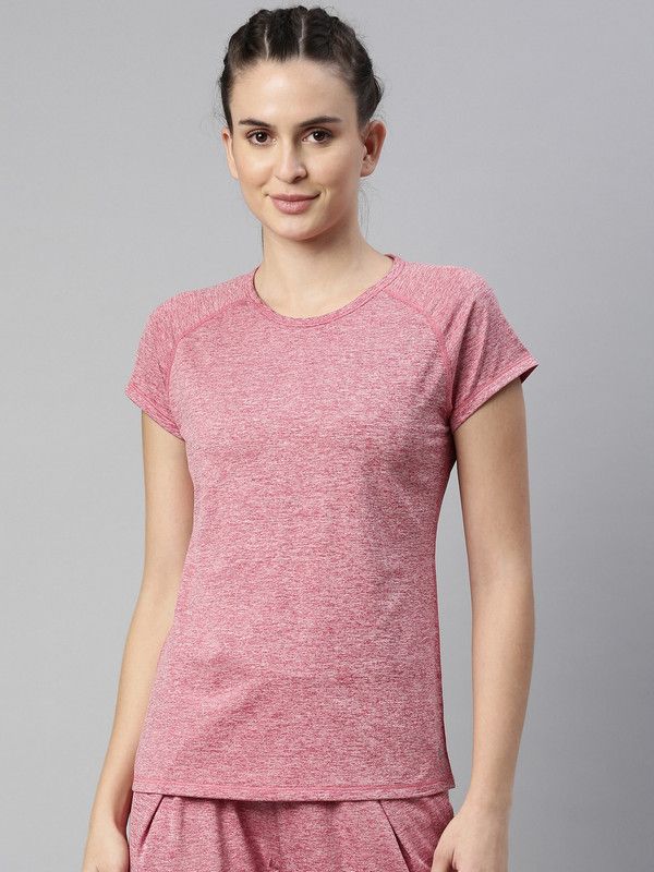 Dry Fit, Antimicrobial E089 Slim Active Women Graphic Print Round Neck Polyester Pink T-Shirt
