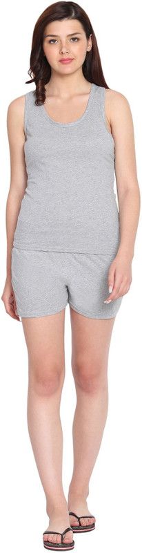 Women Top & Shorts Set Grey Solid