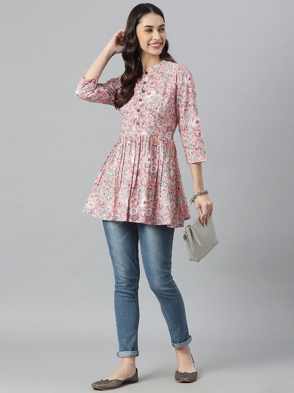 Casual Regular Sleeves Floral Print Women Pink Top