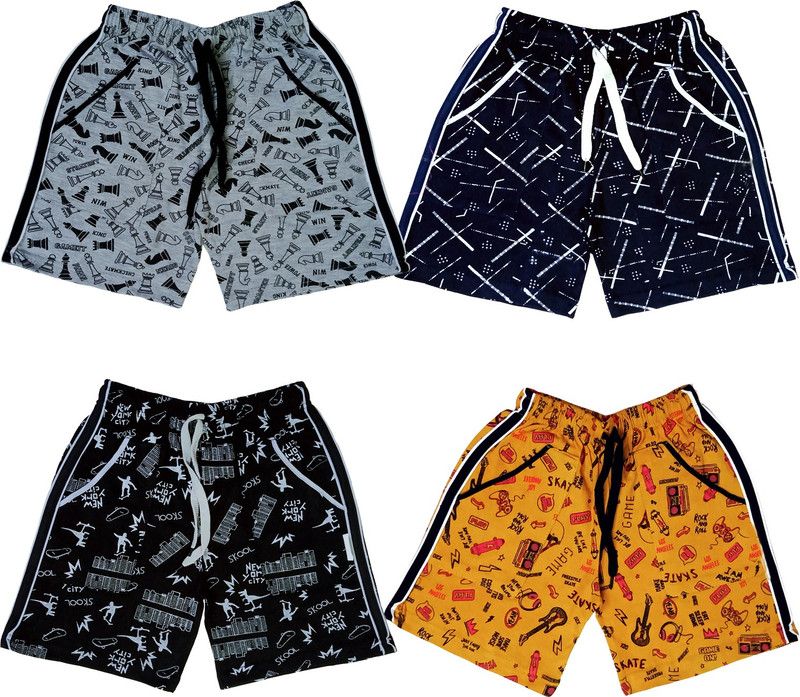 Short For Boys & Girls Sports Printed Cotton Blend  (Grey, Pack of 4)