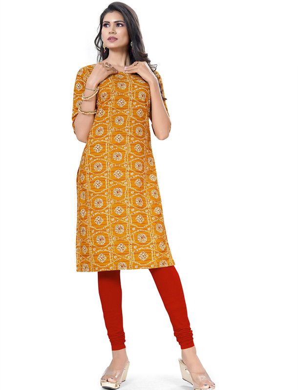 Women Bandhni Print Kurta  (Yellow)