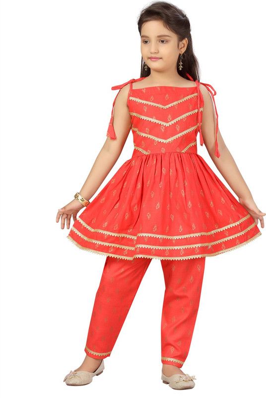 Girls Party(Festive) Kurta Pant  (Red)