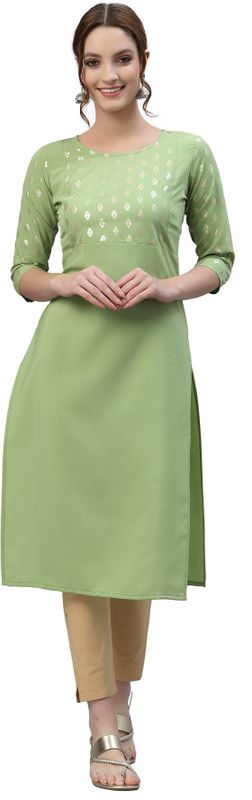 Women Printed Crepe Straight Kurta  (Light Green)