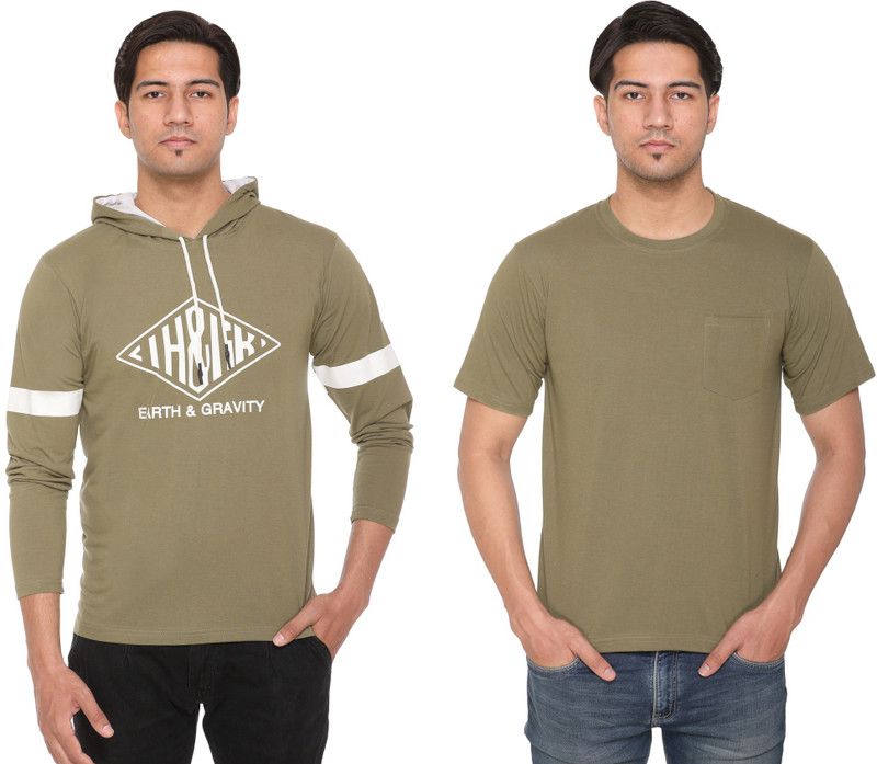 Printed Men Green T-Shirt  (Pack of 2)