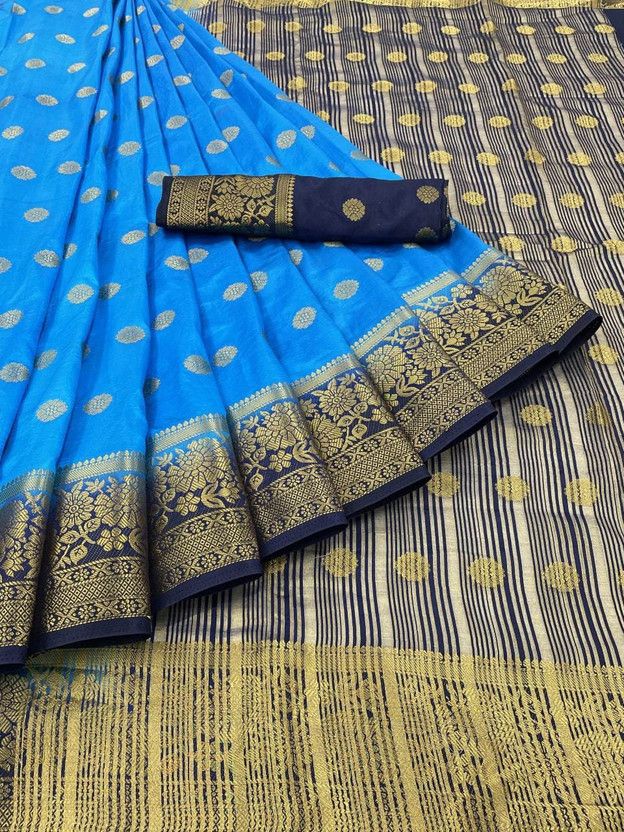 Woven Banarasi Jacquard, Cotton Silk Saree  (White)