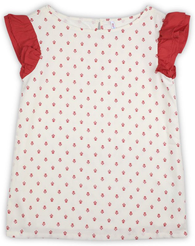 Girls Casual Cotton Blend, Polycotton Blouson Top  (White, Pack of 1)