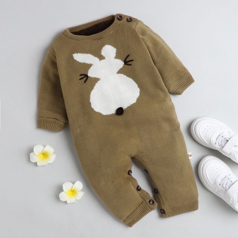 Romper For Baby Boys Casual Printed Acrylic Blend  (Beige, Pack of 1)