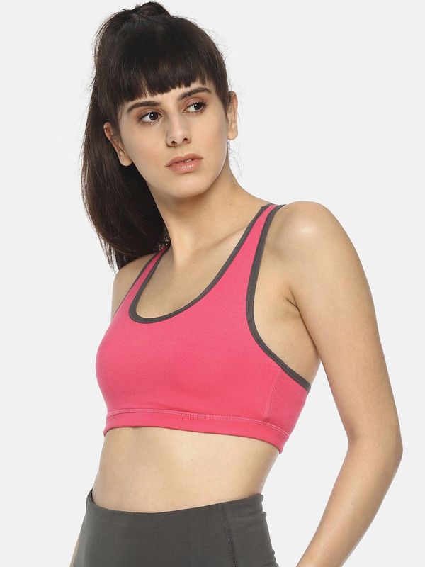 Women Sports Lightly Padded Bra  (Grey, Pink)