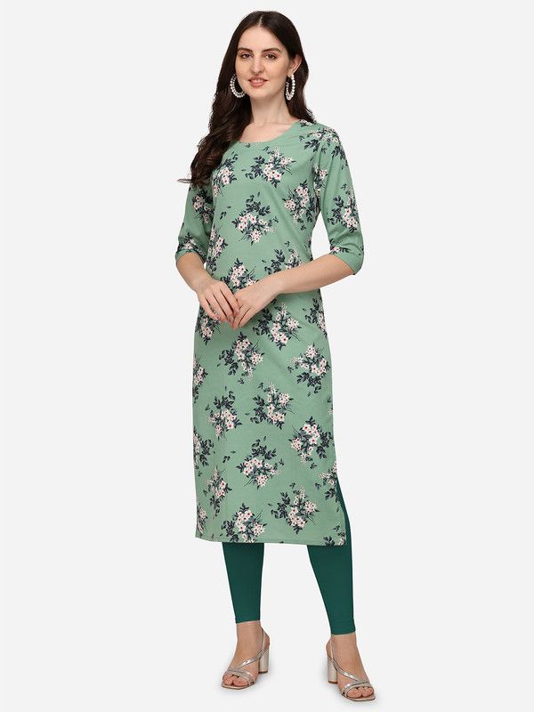 Women Floral Print Crepe Straight Kurta  (Light Green)