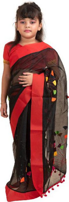 Self Design Handloom Pure Cotton Saree  (Red, Black)