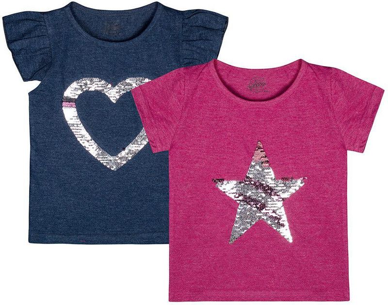 Girls Printed Viscose Rayon T Shirt  (Multicolor, Pack of 2)