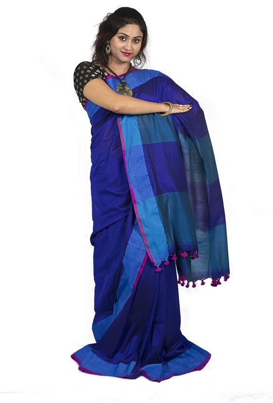 Solid/Plain Tant Cotton Blend Saree  (Multicolor)
