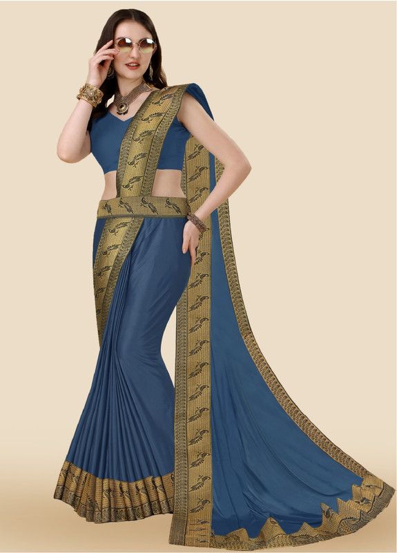 Solid/Plain Banarasi Chiffon Saree  (Grey, Silver)