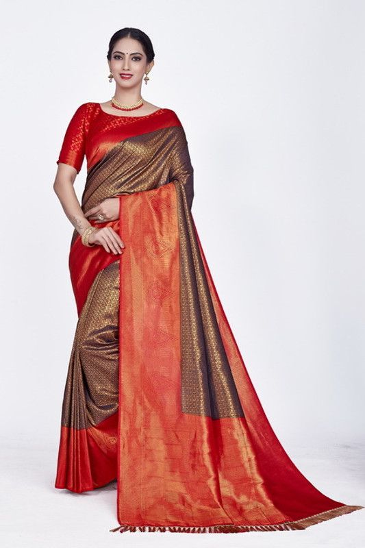 Woven Banarasi Nylon Saree  (Black)
