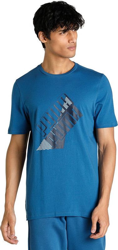 Power Logo Tee Men Printed Crew Neck Cotton Blend Blue T-Shirt