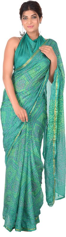 Bandhani Art Silk Saree  (Green)