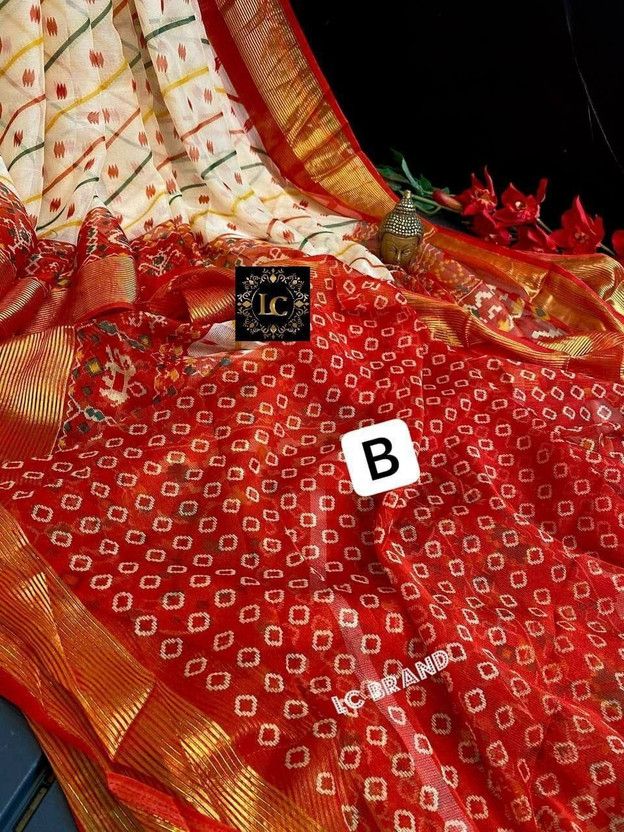 Printed Leheria Georgette, Chiffon Saree  (Multicolor)