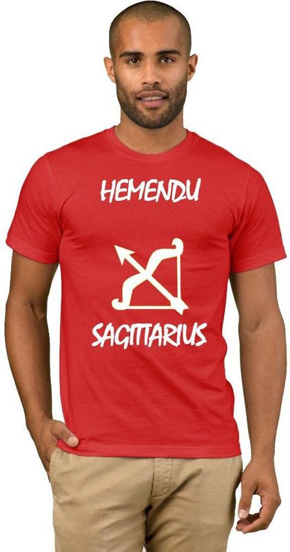 Hemendu Zodiac Sagittarius Style Fashion V11 Men Printed Round Neck Cotton Blend Red T-Shirt