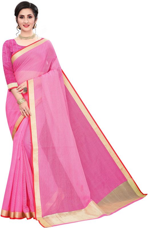Woven Kota Doria Tussar Silk Saree  (Pink)