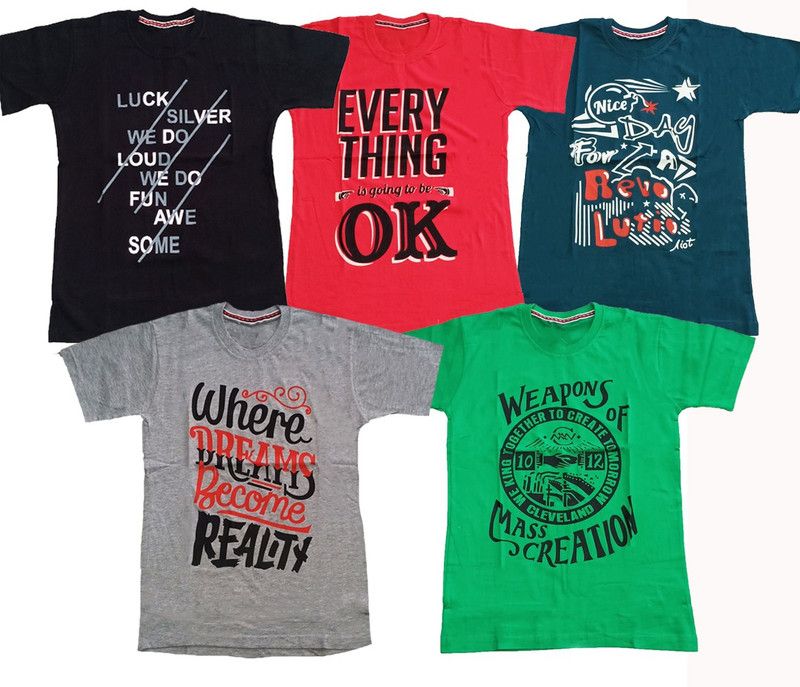 Baby Boys Printed Polycotton T Shirt  (Multicolor, Pack of 5)