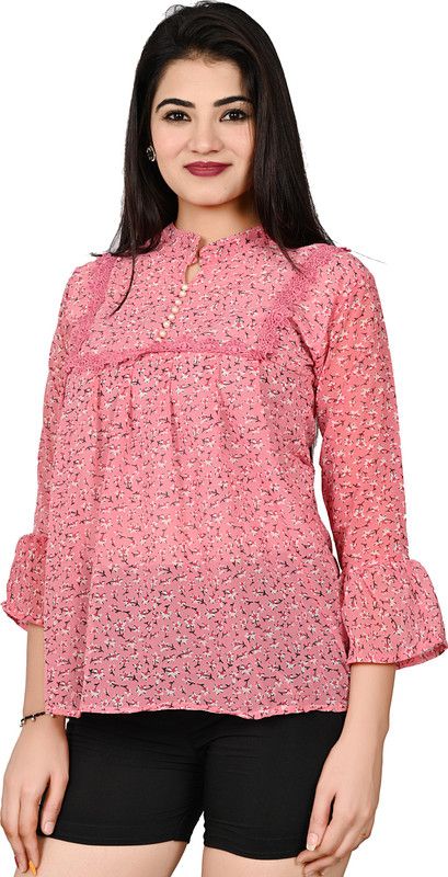 Georgette Fashion Sleeve Top  (Blue, Pack of 1)